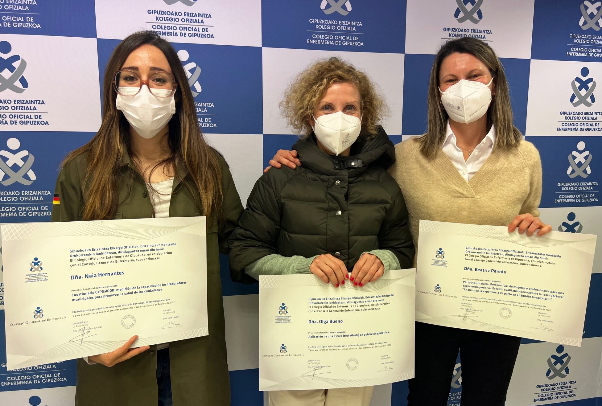 Tres enfermeras guipuzcoanas presentan los proyectos destinatarios de las Ayudas a la Investigación COEGI