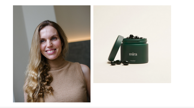 Foto de Izda. Elena Nieberding, fundadora de mira. Dcha., el producto